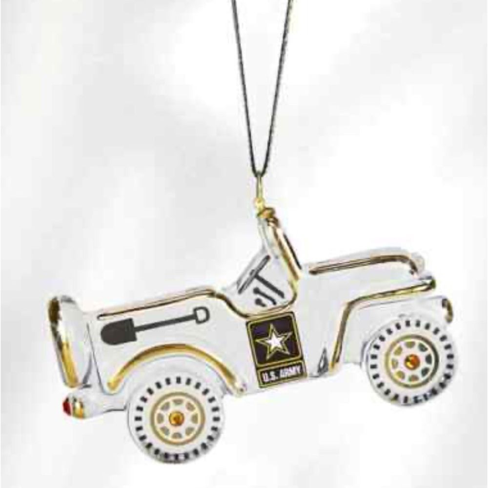 Glass Baron U.S. Army Jeep Glass Ornament Genuine Crystals /Real 22kt Gold / NIB